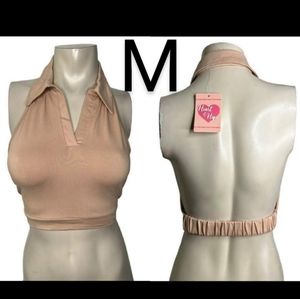 🆕Nude Tan Brown Halter Collar Neck Crop Top~Size M